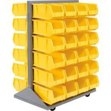 GLOBAL EQUIPMENT Mobile Double Sided Floor Rack - 48 Yellow Stacking Bins 36 x 54 550180YL